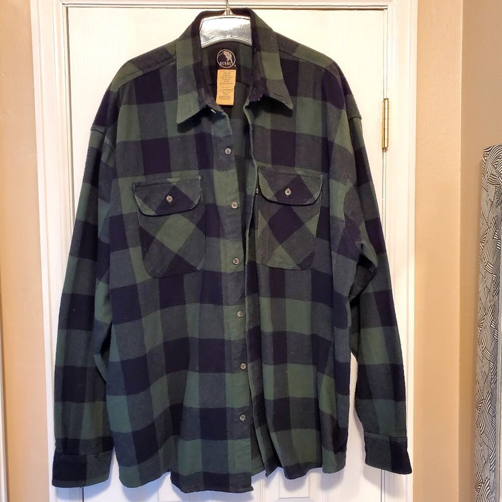 Sz 3X BERNE Men's Heavyweight Cotton Black Green Buffalo Plaid Shacket
